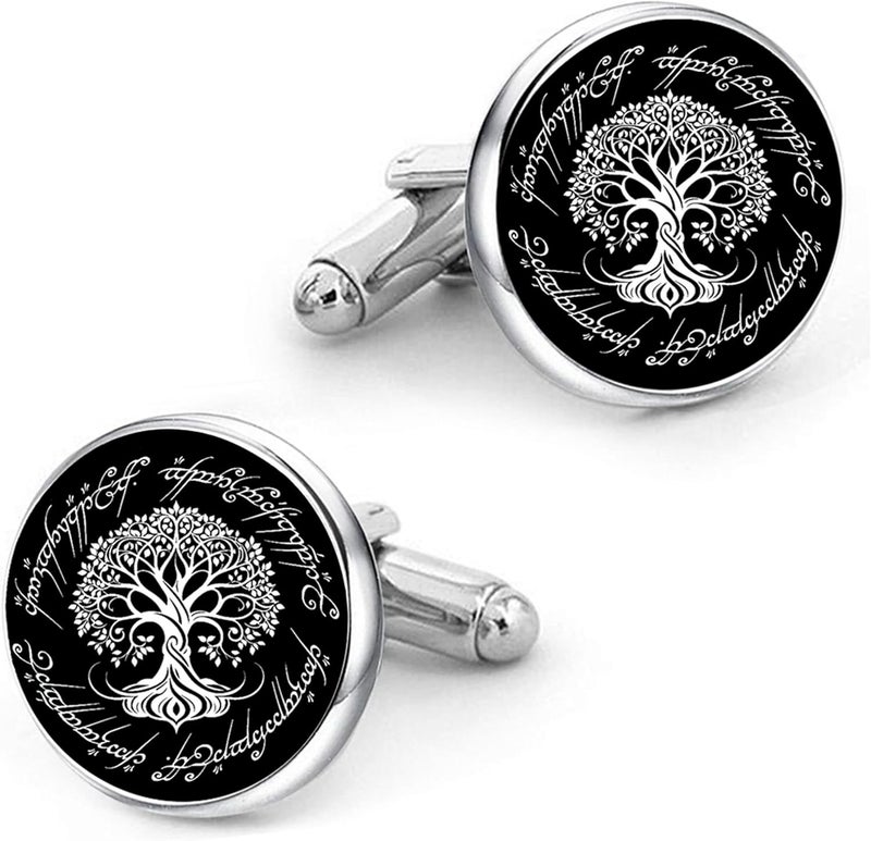 Vkooer Cufflinks For Men, White Tree Cufflinks Wedding Christmas Tree of Life Cuff Links Gift For Men Father Dad Husband - Image 1